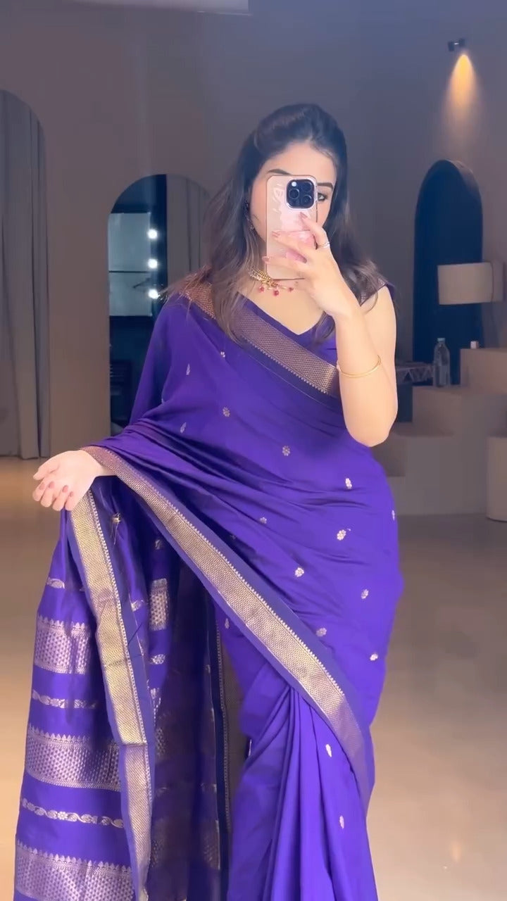 Divine Purple Soft Silk Saree With Propinquity Blouse Piece