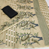 Elegant Beige Linen Saree with Artistic Bird & Nature Print Design