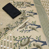 Elegant Beige Linen Saree with Artistic Bird & Nature Print Design