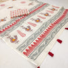 Classic Off-White Linen Saree with Folk Bird Motif & Tribal Border Design