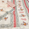 Classic Off-White Linen Saree with Folk Bird Motif & Tribal Border Design