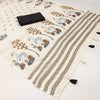 Elegant Cream Linen Saree with Swan & Lotus Artistic Nature Print