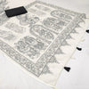 Heritage Off-White Linen Saree with Mythological Temple Panel Art Design