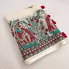 Elegant Off-White Linen Saree with Madhubani Lady & Floral Garden Art