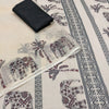 Classic Off-White Linen Saree with Tribal Elephant & Palm Stripe Design