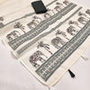 Classic Off-White Linen Saree with Tribal Elephant & Palm Stripe Design