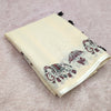 Graceful Off-White Linen Saree with Royal Elephant & Umbrella Motif Stripes