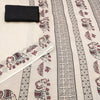 Graceful Off-White Linen Saree with Royal Elephant & Umbrella Motif Stripes
