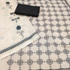 Sophisticated Off-White Linen Saree with Dragonfly Motifs & Geometric Lattice Pallu