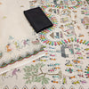 Vibrant Off-White Linen Saree with Multicolor Warli Festival Story Pallu