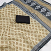 Elegant Mustard Linen Saree with Bird Motifs & Black Paisley Statement Pallu