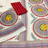 Royal Off-White Linen Saree with Madhubani Sun Face Mandala Art