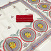 Royal Off-White Linen Saree with Madhubani Sun Face Mandala Art