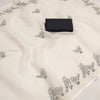 Graceful Off-White Linen Saree with Minimalist Bird Border Design