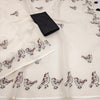 Elegant Off-White Linen Saree with Maroon Bird Motif Border