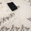 Elegant Off-White Linen Saree with Maroon Bird Motif Border