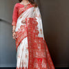 Precious White Soft Banarasi Silk Saree With Capricious Blouse Piece