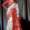 Precious White Soft Banarasi Silk Saree With Capricious Blouse Piece