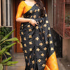 Winsome Black and Mustard Soft Silk Saree With Seraglio Blouse Piece