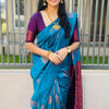 Outstanding Rama Soft Silk Saree With Surpassing Blouse Piece