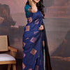 Precious Navy Blue Soft Silk Saree With Innovative Blouse Piece