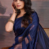 Precious Navy Blue Soft Silk Saree With Innovative Blouse Piece