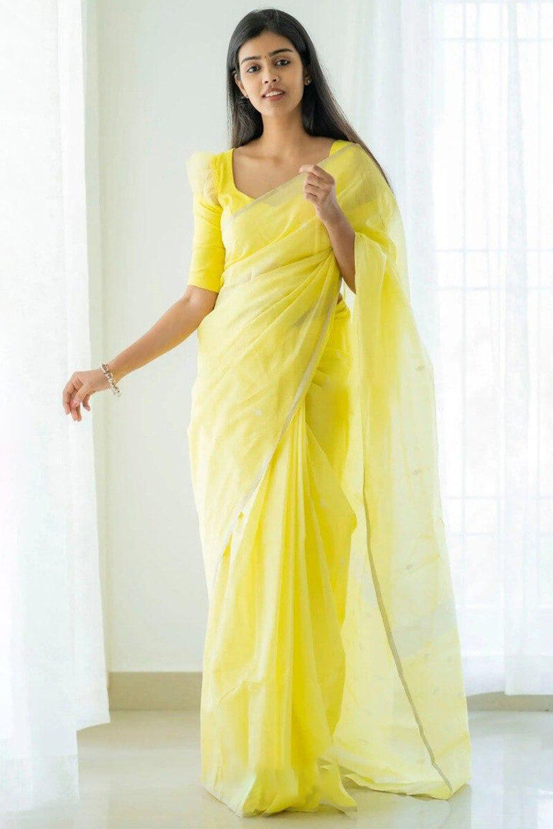 Lagniappe Lemon Cotton Silk Saree With Lissome Blouse Piece