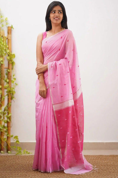Tremendous Pink Cotton Silk Saree With Whimsical Blouse Piece