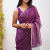 Energetic Purple Cotton Silk Saree With Comely Blouse Piece