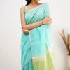 Mellifluous Sea Green Cotton Silk Saree With Staggering Blouse Piece