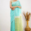Mellifluous Sea Green Cotton Silk Saree With Staggering Blouse Piece