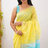 Arresting Yellow Cotton Silk Saree With Jazzy Blouse Piece
