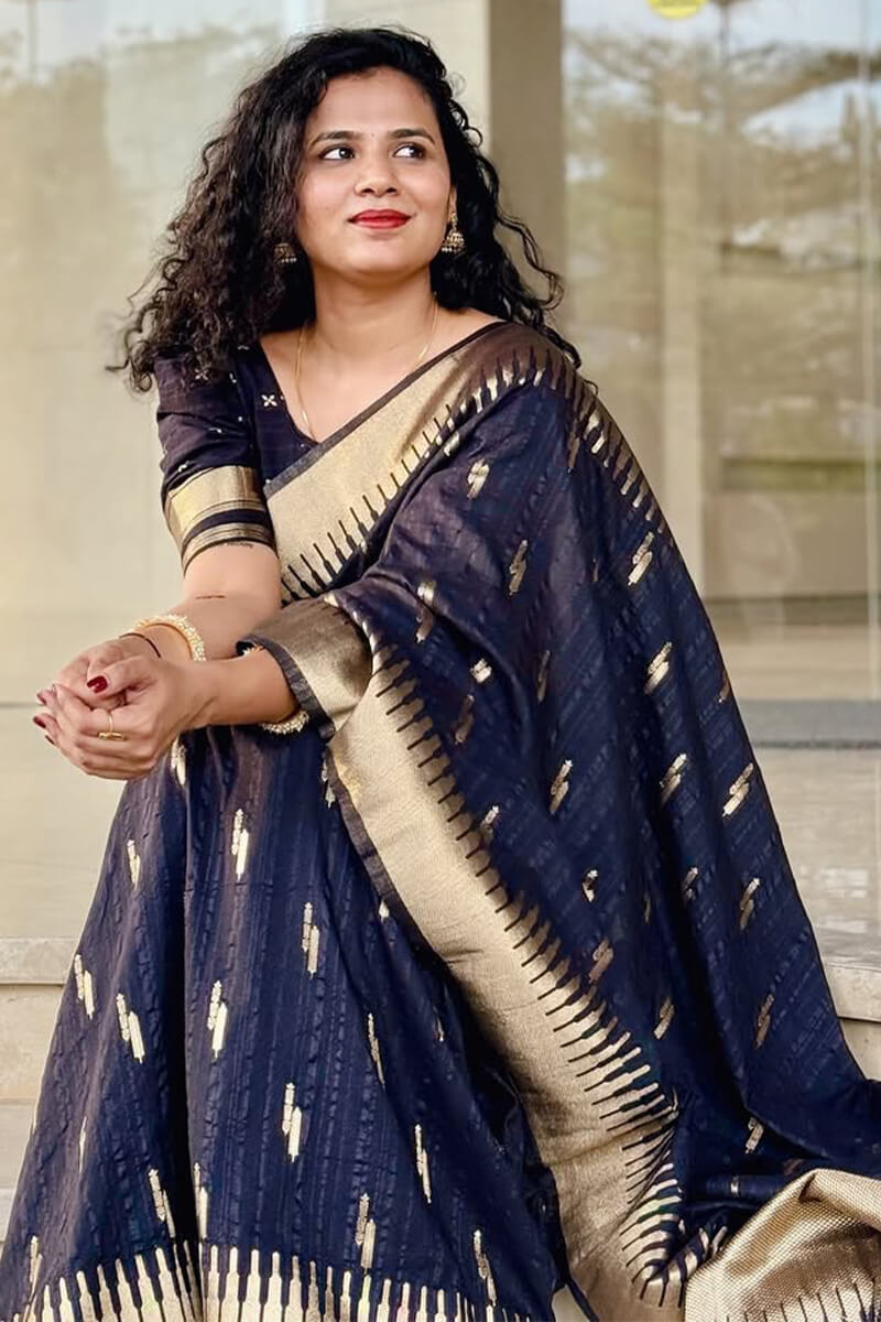 Preferable Black Soft Silk Saree With Fragrant Blouse Piece