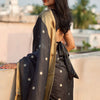 Sizzling Black Soft Silk Saree With Designer Blouse Piece