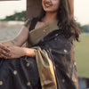 Sizzling Black Soft Silk Saree With Designer Blouse Piece