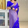 Enchanting Royal Blue Soft Silk Saree With Ethnic Blouse Piece
