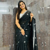 Posh Black Cotton Silk Saree With Prettiest Blouse Piece