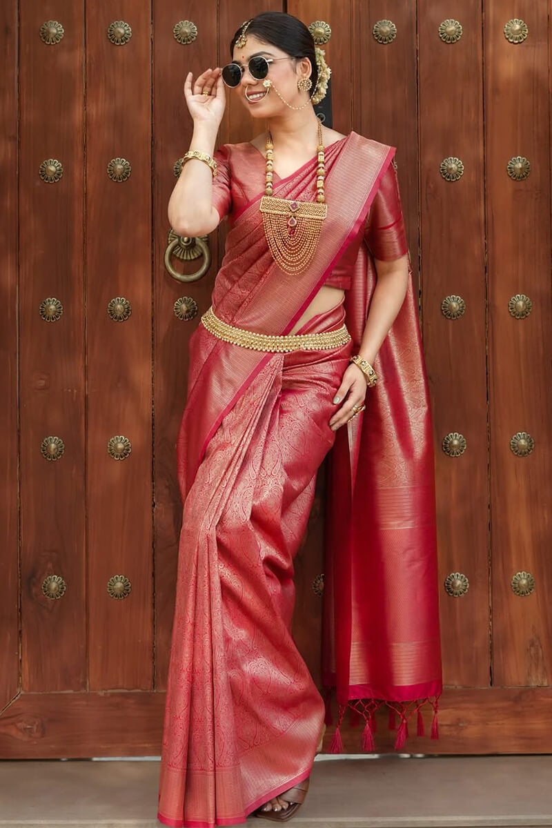 Lagniappe Dark Pink Soft Silk Saree With Devastating Blouse Piece