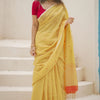 Refreshing Yellow Cotton Silk Saree With Posh Blouse Piece