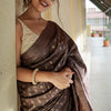 Groovy Brown Soft Silk Saree With Artistic Blouse Piece