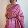 Gossamer Pink Soft Silk Saree With Blooming Blouse Piece