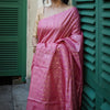 Gossamer Pink Soft Silk Saree With Blooming Blouse Piece