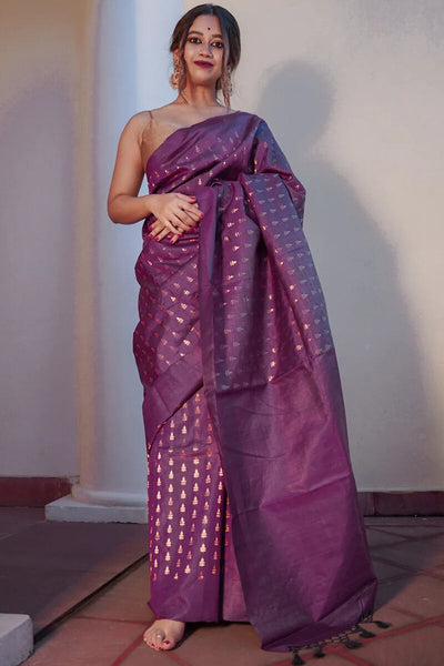 Resplendent Purple Soft Silk Saree With Quintessential Blouse Piece