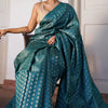Fantabulous Rama Soft Silk Saree With Arresting Blouse Piece