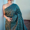 Fantabulous Rama Soft Silk Saree With Arresting Blouse Piece