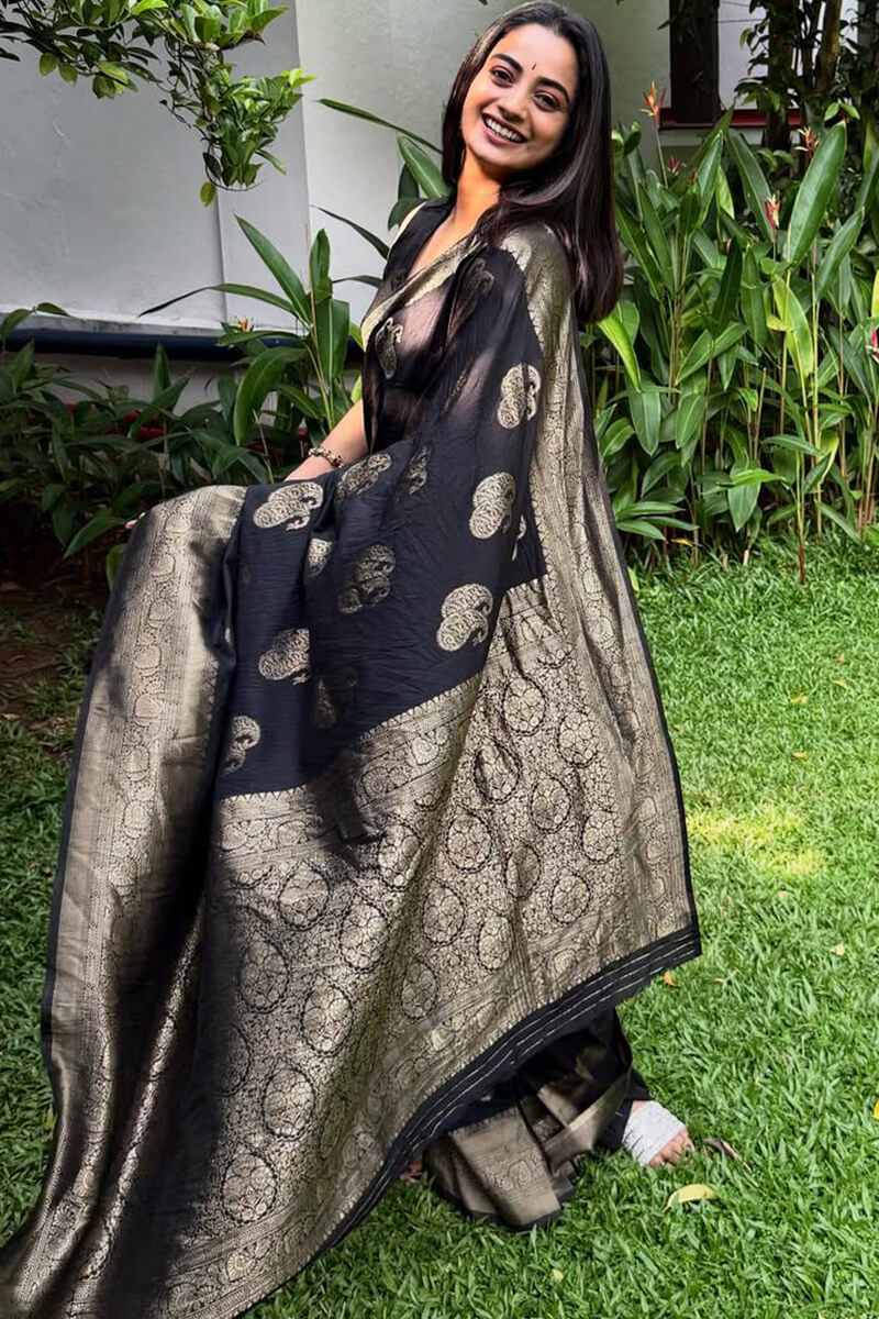 Gossamer Black Soft Silk Saree With Transcendent Blouse Piece
