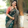 Tremendous Dark Green Soft Silk Saree With Stunning Blouse Piece