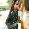 Tremendous Dark Green Soft Silk Saree With Stunning Blouse Piece