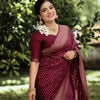 Adorable Wine Soft Silk Saree With Gratifying Blouse Piece