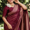 Adorable Wine Soft Silk Saree With Gratifying Blouse Piece
